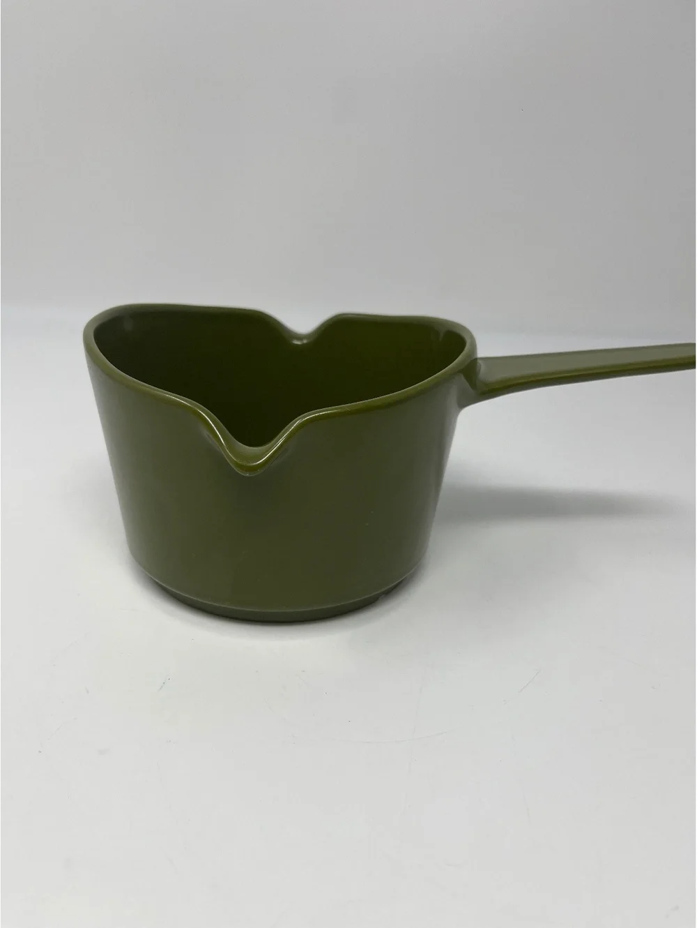 Vintage Avocado Green Ceramic Butter Warmer Melting Pot Double Pour Spout MCM